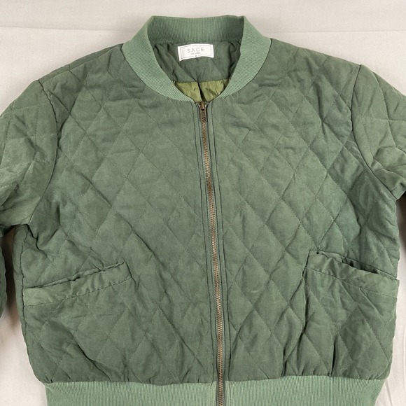 Sage The Label Quilted Bomber Jacket Green Medium Military Gorpcore Streetwear - Picture 2 of 7